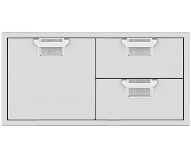 Hestan Aspire AESDR42 42 Inch Double Drawer and Single Storage Door Combo for outdoor kitchen organization.