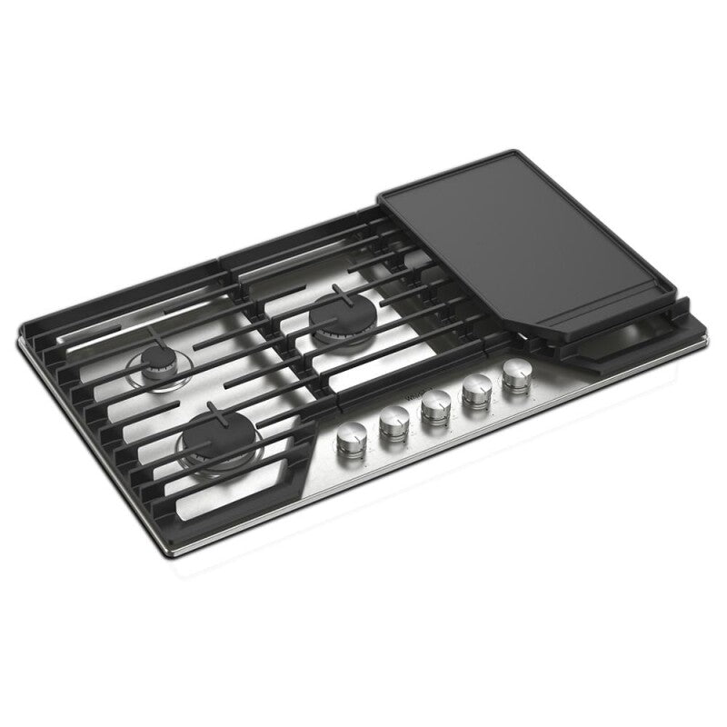 WHIRLPOOL WCGK7536PS  36-inch Gas Cooktop with 2-in-1 Hinged Grate to Griddle