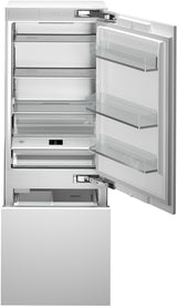 BERTAZZONI REF30BMBZPNV 30 Inch Panel Ready Built-In Bottom Mount Refrigerator with 16 Cu. Ft. Total Capacity shown with open doors.