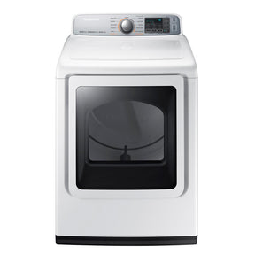 Samsung DVG50M7450W SAMSUNG TOP LOAD GAS DRYER WHITE front view, efficient laundry appliance for stylish homes.