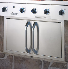 Dacor 36" DOUBLE GRILL ACCESS DOORS with stainless steel finish and modern handles for outdoor kitchens.