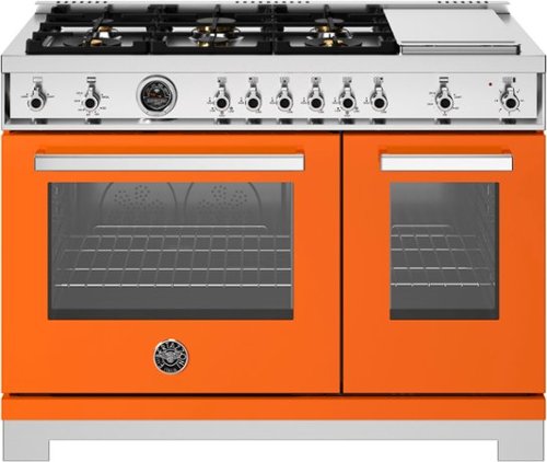 Bertazzoni gas range with orange doors