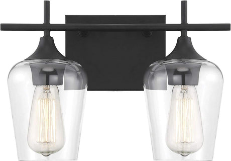 Savoy House 8-4030-2-BK - Octave 2-Light Bathroom Vanity Light in Black with modern design and glass shades.