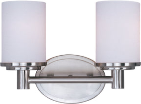 Maxim Lighting 9052SWSN - Cylinder 2-Light Bath Vanity with brushed nickel finish and cylindrical glass shades.