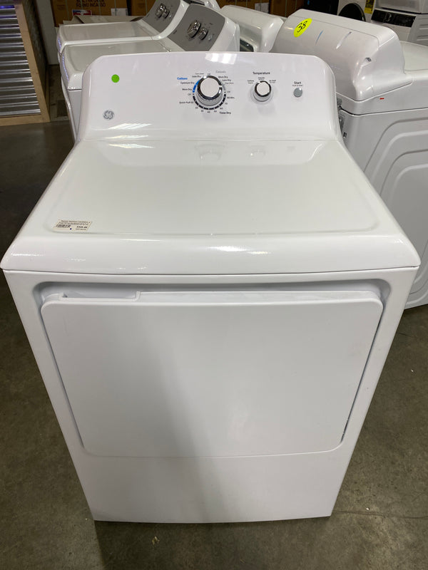 GE GTX33EASKWW 27 Inch Electric Dryer with 6.2 Cu. Ft. Capacity, 3 Dry Cycle, 3 Heat Selections, Auto Dry, Timed Dry, Cottons Cycle, Reversible Door, Aluminized Alloy Drum, and Easy Care Cycle
