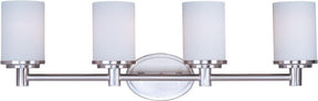Maxim Lighting 9054SWSN - Cylinder 4-Light Bath Vanity fixture in brushed nickel with clear glass shades.