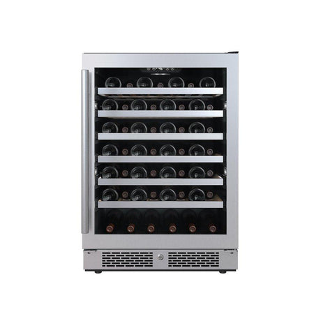 AVALLON AAWC242SZRH 24 in. Built-in Single Zone Right Hand Wine Cooler in Stainless Steel RIGHT HINGE front view with wine bottles