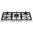 Bertazzoni PROF365CTXV BZ-36" FRONT CONTROL GAS CKTP 5 BURNERS on a stainless steel surface with black grates.