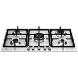 Bertazzoni PROF365CTXV BZ-36" FRONT CONTROL GAS CKTP 5 BURNERS on a stainless steel surface with black grates.