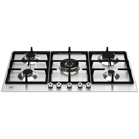 Bertazzoni PROF365CTXV BZ-36" FRONT CONTROL GAS CKTP 5 BURNERS on a stainless steel surface with black grates.