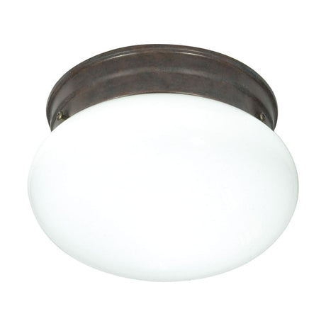 Nuvo Lighting SF76-600 - 1 Light - 8" Flush with White Glass - Old Bronze Finish in a modern interior setting.