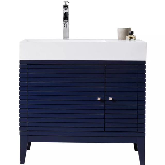 James Martin Vanities 210-V36-VBL - Linear 36" Single Vanity, Victory Blue with modern styling and soft-close doors.