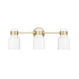 Millennium Lighting 23003-MG - Corella 3 Light 23" Wide Vanity Light with matte gold finish and white glass shades.