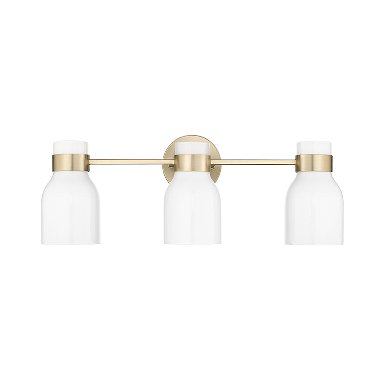 Millennium Lighting 23003-MG - Corella 3 Light 23" Wide Vanity Light with matte gold finish and white glass shades.