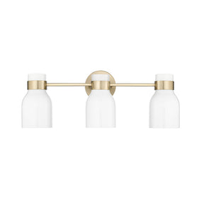 Millennium Lighting 23003-MG - Corella 3 Light 23" Wide Vanity Light with matte gold finish and white glass shades.