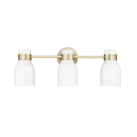 Millennium Lighting 23003-MG - Corella 3 Light 23" Wide Vanity Light with matte gold finish and white glass shades.