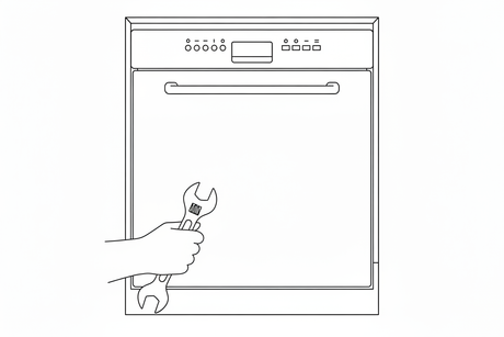 add to the left of the dishwasher a line art pic of a hand holding a wrench