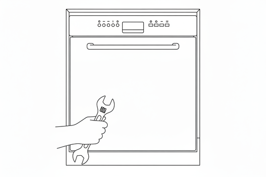 add to the left of the dishwasher a line art pic of a hand holding a wrench