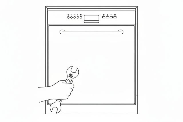 add to the left of the dishwasher a line art pic of a hand holding a wrench