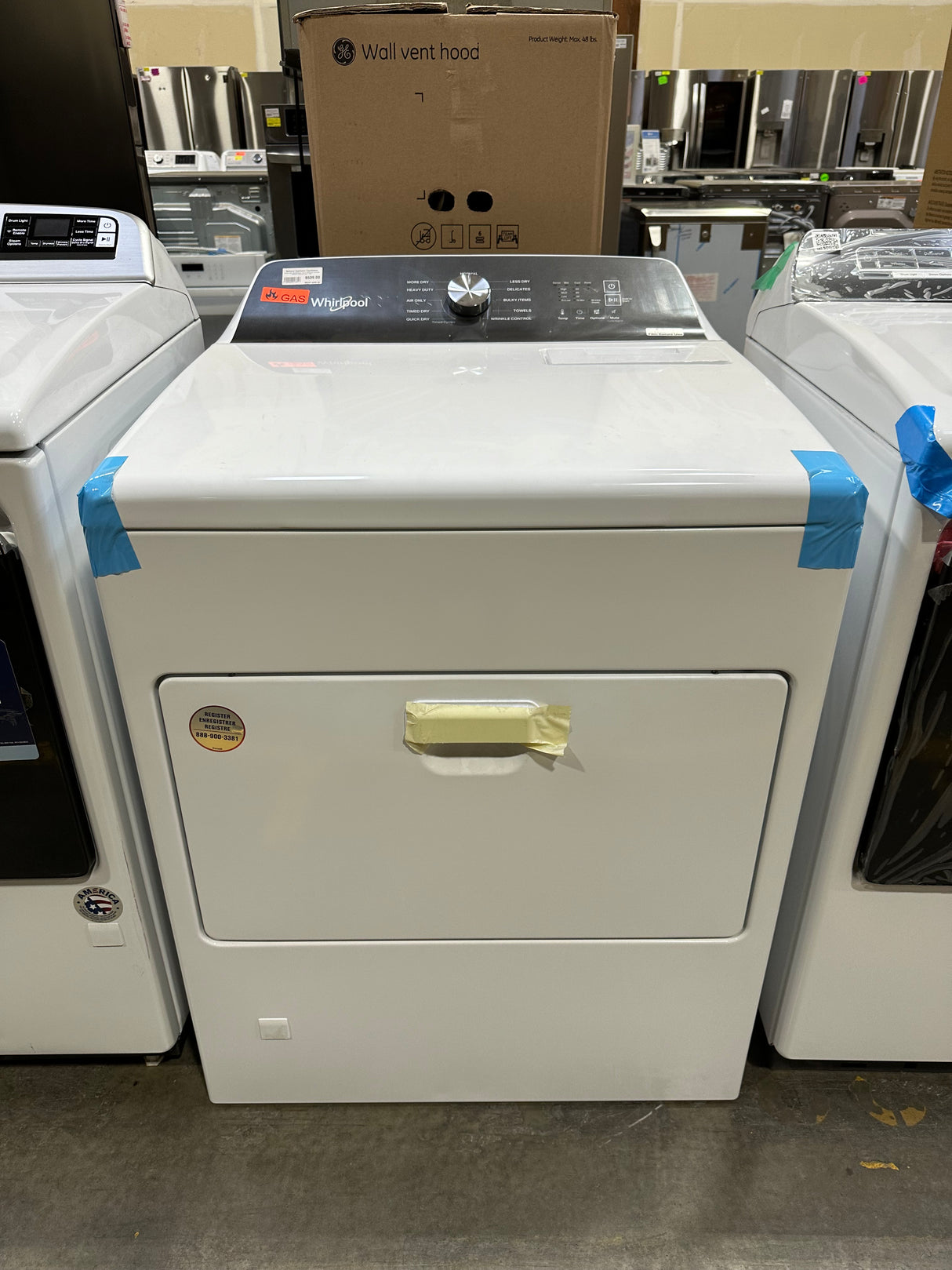 WHIRLPOOL WGD5010LW 7 cu. ft. White Top Load Gas Moisture Sensing Dryer - NIB at appliance liquidation sale.
