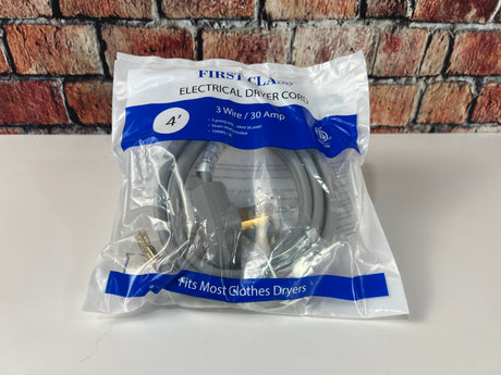 ACCESSORY - DRYER PLUG 3 PRONG in packaging, ideal for electric dryer connections, supporting discounted premium appliances.