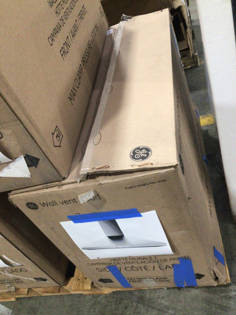 GE JVW5361SJSS 36" Convertible Range Hood - Stainless steel packaging in overstock inventory of appliances.