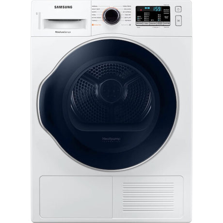 SAMSUNG DV22N6800HW 4 cu. ft. 24 in. Stackable Ventless Electric Heat Pump Dryer in White, energy-efficient appliance.