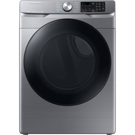 SAMSUNG DVE45B6300P 7.5 cu. ft. Smart Electric Dryer with Steam Sanitize+ - Platinum front view, appliance liquidation.