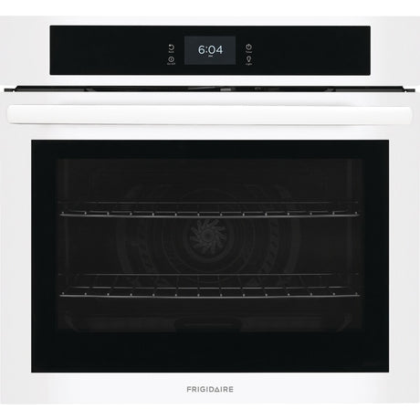 FRIGIDAIRE FCWS3027AW 30" Single Electric Wall Oven With Fan Convection WHITE with digital display and glass front.