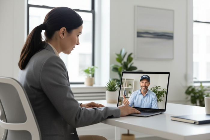 I want the sales man to not wear a tie or a suit jacket. more casual. add a seahawks hat on his head also