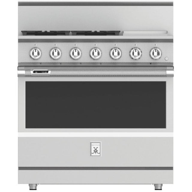 Hestan KRD364GD-NG - 36 Inch Dual Fuel Range with 4 Burners, 12 Inch Griddle, 5.8 cu. ft. Oven Capacity for luxury kitchens.