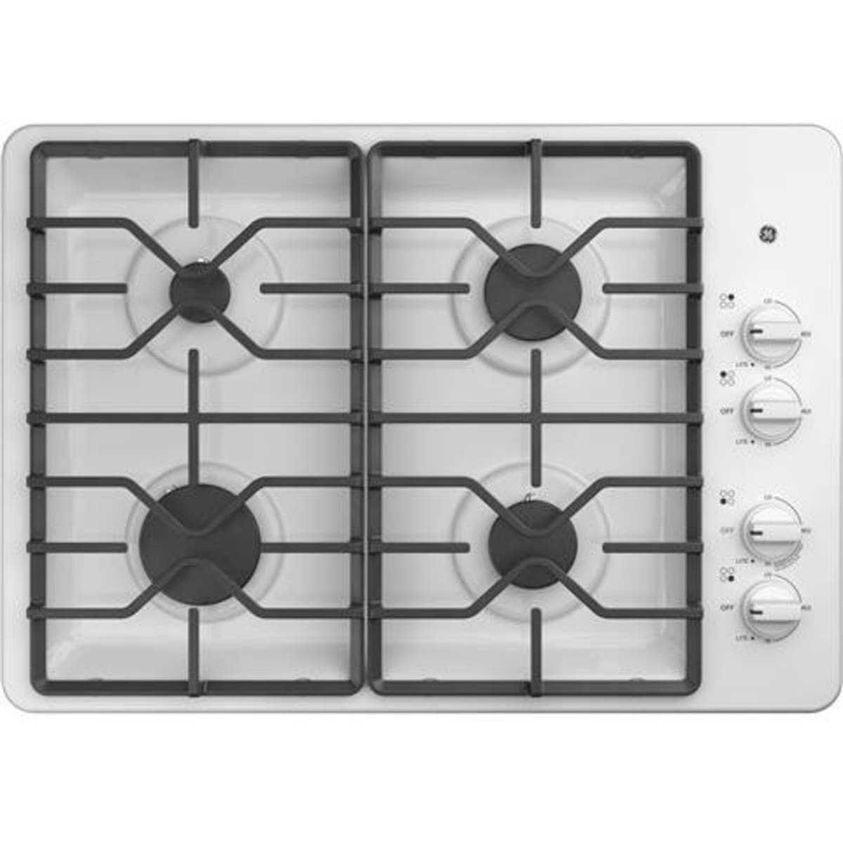 GE JGP3030DLWW 30" Built-In Gas Cooktop - Stainless steel with four burners and easy-to-clean design.
