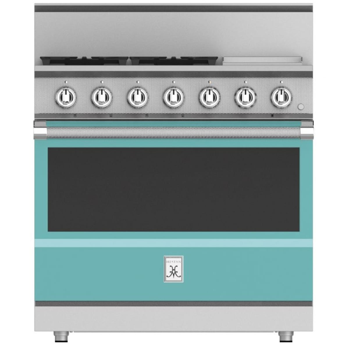 Hestan KRG364GD-NG-TQ - 36 Inch Freestanding Professional Gas Range with 4 Sealed Burners, 12 Inch Griddle, - Bora Bora Turquoise, Natural Gas.