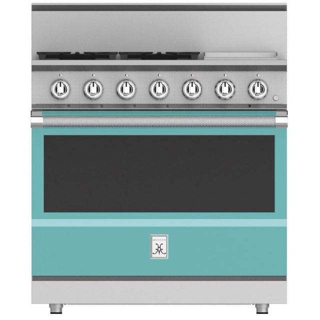 Hestan KRG364GD-NG-TQ - 36 Inch Freestanding Professional Gas Range with 4 Sealed Burners, 12 Inch Griddle, - Bora Bora Turquoise, Natural Gas.