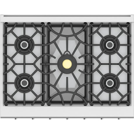 Hestan KRT365-LP - 36 Inch Gas Rangetop with 5 Sealed Burners, Liquid Propane and heavy-duty grates for premium cooking.