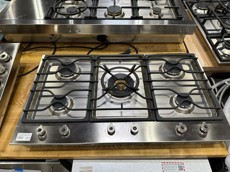 BERTAZZONI PM36500X 36 Inch Segmented Gas Cooktop with 5 Sealed Burners, 18,000 BTU Brass Power Burner, Continuous Grates and Electronic Ignition: Natural Gas