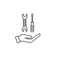 line art icon hand with two hand tools above