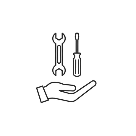 line art icon hand with two hand tools above