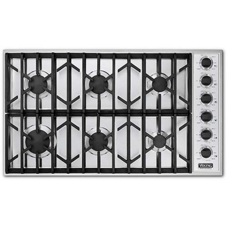 Viking Professional Series VGSU1636BSS 36 Inch Gas Cooktop with 6 Sealed Burners, Brass Flame Ports, Push-to-Turn Safety Feature and Automatic Re-ignition: Stainless Steel and Natural Gas.