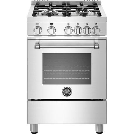 BERTAZZONI MAST244GASXE-LP 24 Inch Freestanding Gas Range with 4 Sealed Burners, 2.4 cu. ft. Oven Capacity, Storage Drawer, Continuous Grates, and 19000 BTU Power Burner: Natural Gas, Stainless Steel