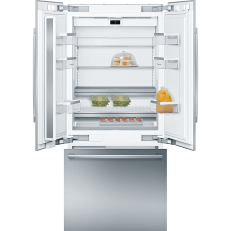 Bosch B36BT935NS - Benchmark 36-inch Built-In Bottom Freezer Refrigerator, Flat Hinge, Stainless Steel - Open Box interior.