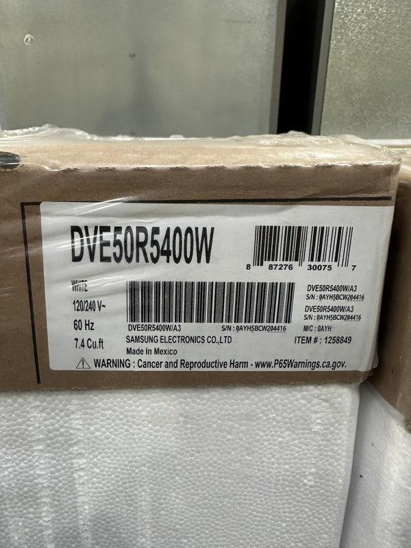 SAMSUNG DVE50R5400W electric dryer label