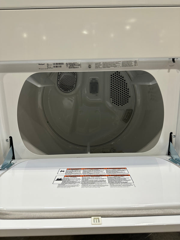 Whirlpool gas dryer interior view with moisture sensing features