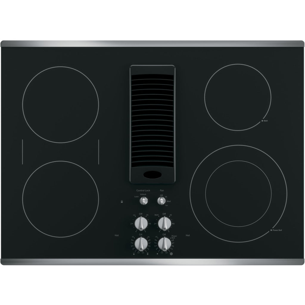 GE Profile electric cooktop with downdraft venting