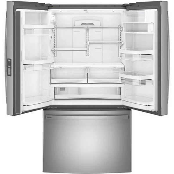 GE Profile PWE23KYNFS 36 Inch Counter Depth French Door Refrigerator with 23.1 Cu. Ft. Capacity, TwinChill™, Turbo Cool/Freeze, Temperature Controlled Drawer, Quick Space Shelf, Enhanced Shabbos Mode