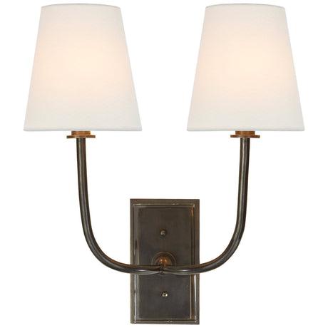 Visual Comfort TOB 2191BZ-L - Hulton 2-Light Double Wall Sconce in Bronze with Linen Shade