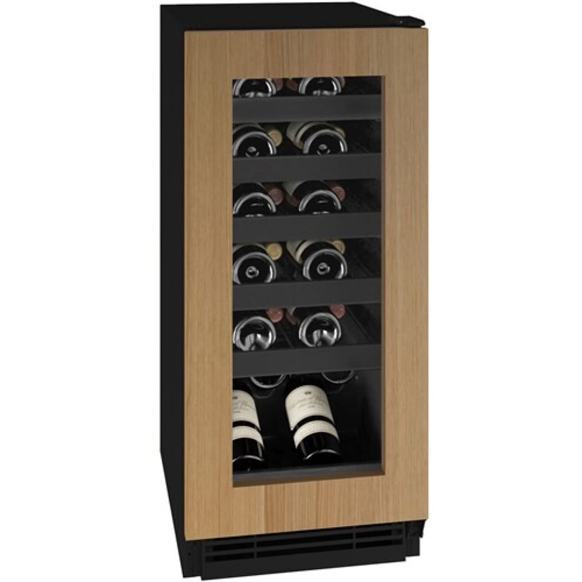 U-Line UHWC115-IG01A UL-WINE CAP 15" REV HINGE INT FRAME 115V - Scratch & Dent wine cooler with wooden front.