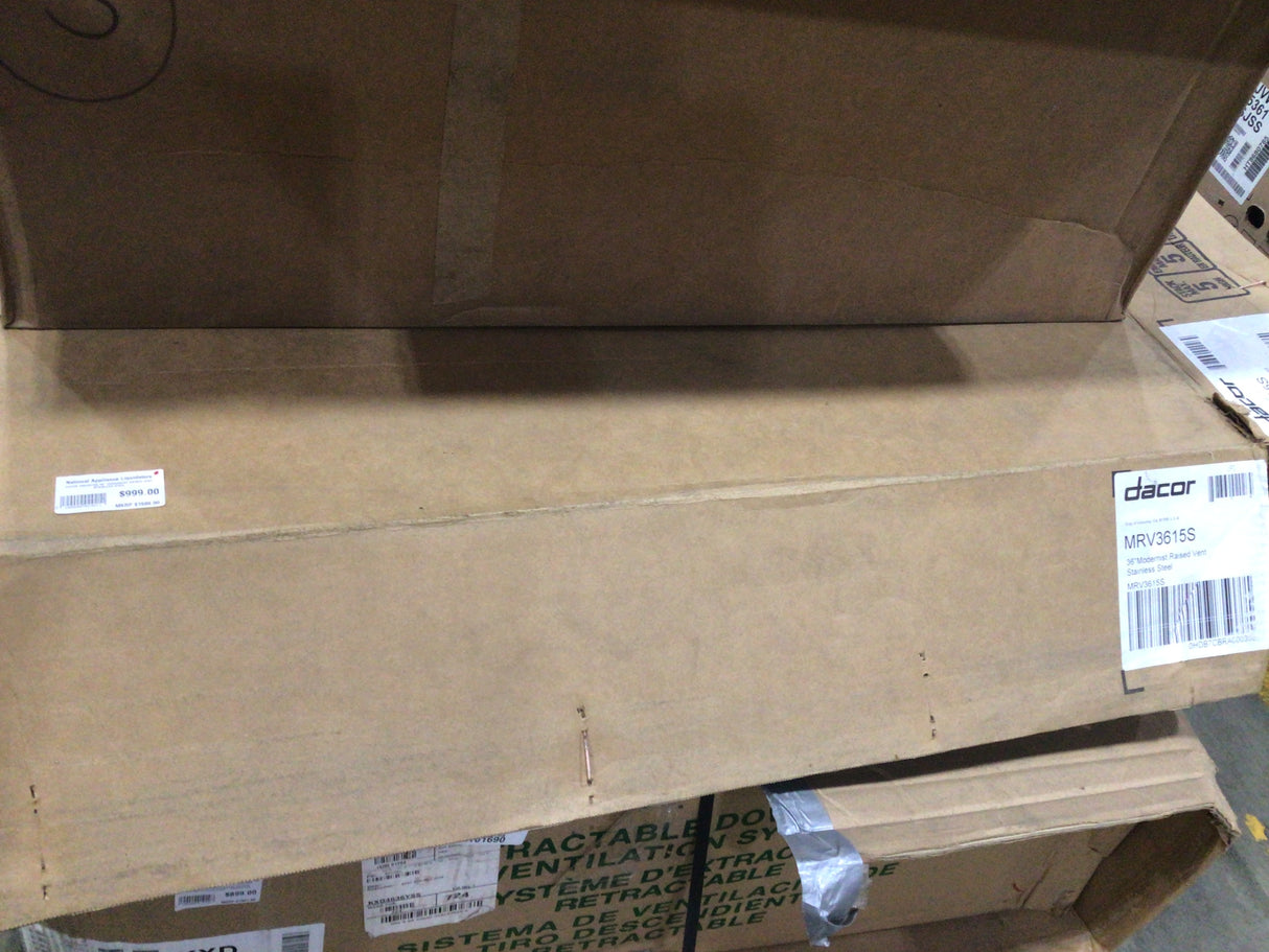 Box of DACOR MRV3615S 36" MODERNIST RAISED VENT STAINLESS STEEL from appliance liquidation inventory.
